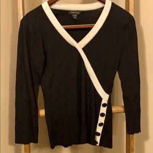 Spense V Neck Wrap Style Black White Sweater Gold
